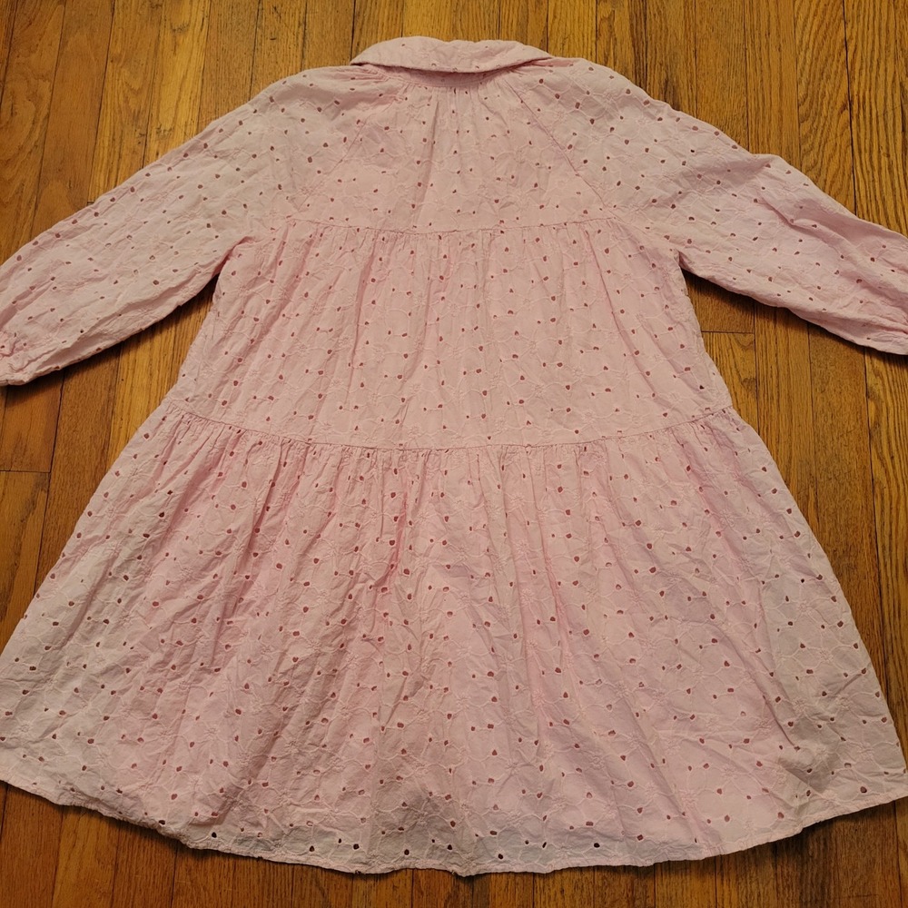 Crown Ivy L Shirt Dress Pink Eyelet Tiered Cotton Mini Cottage Boho Chic Summer - Picture 5 of 7
